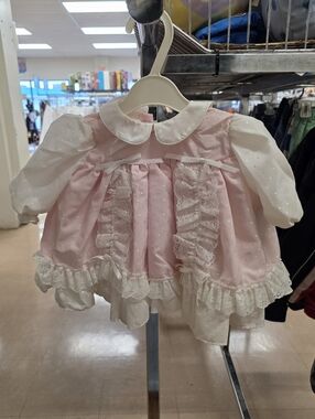 Pink & Off White Heirloom Ruffle Baby Dress